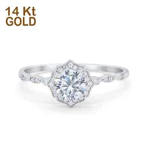 14K White Gold Round Petite Dainty Bridal Wedding Engagement Ring Simulated CZ - Picture 1 of 3