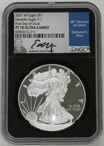 2021 W Silver Eagle Heraldic T-1 NGC PF70 Ultra Cameo FDOI - Moy Signature - Picture 1 of 2