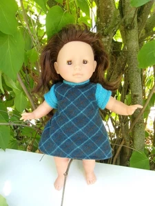 Vintage Puppe COROLLE 1994 36cm Mädchen langes Haar braun warmes Kleid blau Panty - Bild 1 von 6