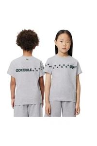 Lacoste Kids' Girl Crocodile Print Cotton T-Shirt Gray - Picture 1 of 1