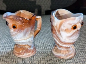 VTG IMPERIAL CARMEL SLAG GLASS OWL SHAPED MINI CREAM & SUGAR {Toothpick Holder} - Picture 1 of 10