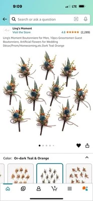 Boutonnière verde azulado oscuro y terracota Ling’s Moments Foto 1 de 2