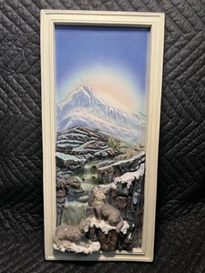 3D Howling Wolves And Running Waterfall Resin Wall Art Deco 18”x8” Vintage Rare - Picture 1 of 16