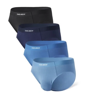 DAVID ARCHY Men's Seamless Bamboo Rayon Briefs, Breathable No-Fly 4 Pack Small - Image 1 of 4