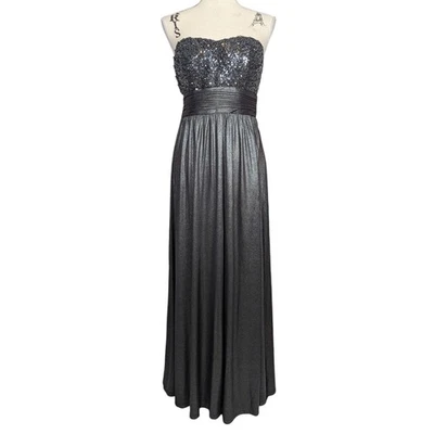 Calvin Klein Strapless Sequin Long Formal Gown Dark Charcoal Silver Size 6 - Image 1 of 4
