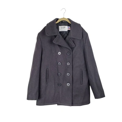 Schott NYC 740N Pea Coat Dark Gray Wool Insulated Double Breasted Jacket Mens 42 - Image 1 of 4