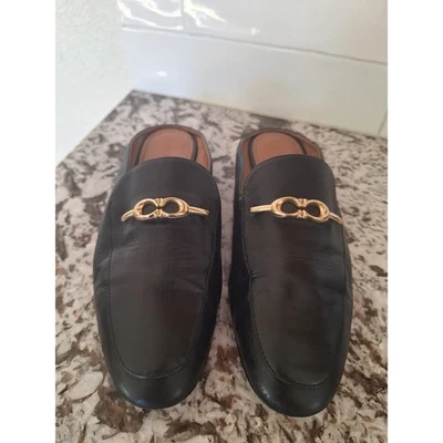 Coach Black Leather Mules Slides Loafers Gold Horsebit Detail Size 7.5 B - Image 1 of 4