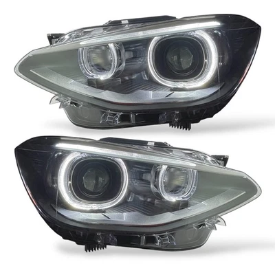 For BMW 1 Series F20 F21 2011-15 LED ANGEL EYES Halo Black Headlights - Image 1 of 4