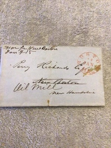 1851 Stempelloser Brief/Brief Boston MA an Ölmühle NH Eisenbahn Eisenschein C#HM - Bild 1 von 3