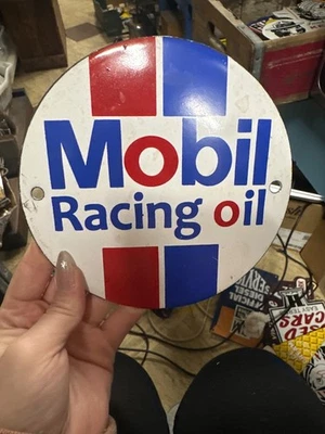 Porcelain Round Mobil Racing Oil Sign - Image 1 of 4