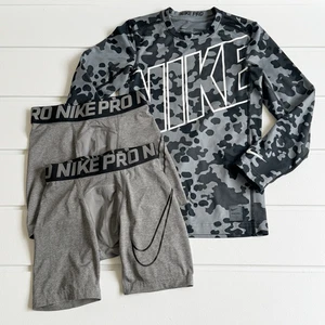 Nike Pro Boys Dri Fit Compression Shorts & Long Sleeve Top Lot Size Medium - Picture 1 of 13