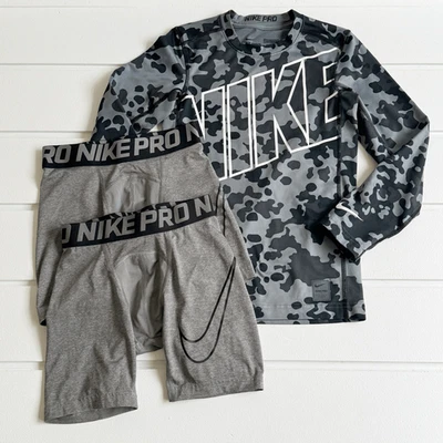 Nike Pro Boys Dri Fit Compression Shorts & Long Sleeve Top Lot Size Medium - Image 1 of 4