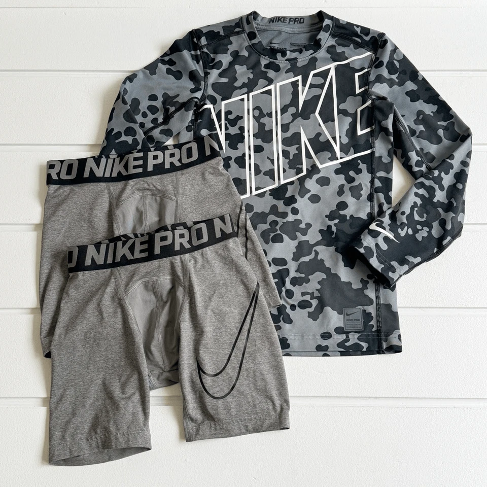 Nike Pro Boys Dri Fit Compression Shorts & Long Sleeve Top Lot Size Medium - Image 1 of 4