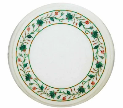 12" Marble Round Small Coffee Inlay Table Semi Precious Handmade Modern Interior - Image 1 of 4