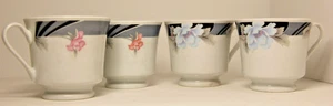 Porcelain Footed Teacup Set of 4 - Floral Pattern - Made in China Vintage Style - Foto 1 di 10