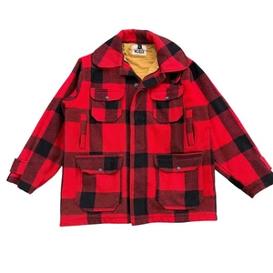 Vintage Woolrich Red Black Buffalo Plaid Wool Shirt Jacket Mens Size 44 - Picture 1 of 14