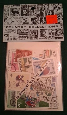 Country collections Stamps. 30 different bicycle/ Motorcycles on stamps. - Image 1 of 4