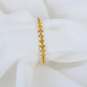 Genuino citrino piedra preciosa sólido 14k oro blanco anillo banda regalo... - Imagen 1 de 2