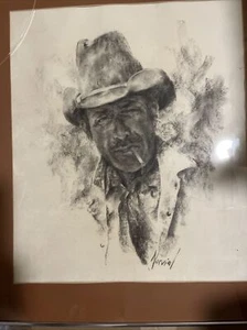 Cowboy Figur Portrait in Kohle signiert von NORVIEL,17x20 - Bild 1 von 3