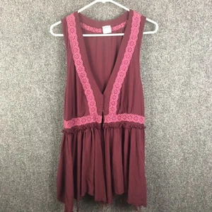 Free People Sz L Women’s Tank Top Purple Raw Hem V Neck Peplum Intimately - Picture 1 of 8
