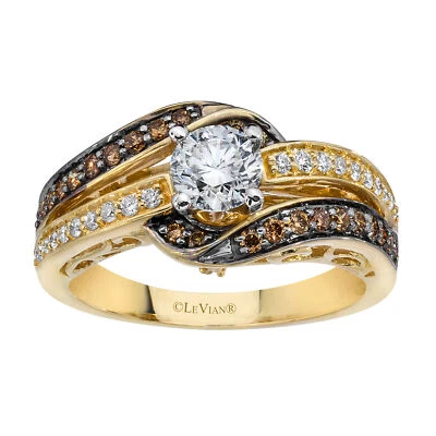 Anel de coquetel LeVian ouro 14K multitom H-I I1 chocolate diamante 1 cts tamanho 6,5 - Imagem 1 de 4