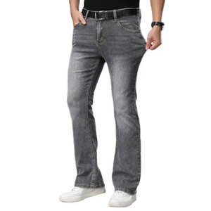 Mens Flared Stretch Denim Pants Flare Bell Bottom Jeans Trousers Boot Cut Retro - Picture 1 of 13