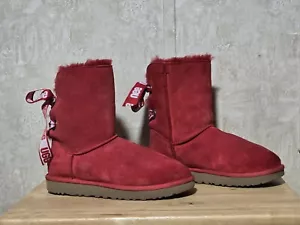 UGG Red Boots Customizable Bailey Bow Short Shearling 1098075 Size 8 - Picture 1 of 19