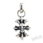 Shiny Polished Heavy Solid 925 Sterling Silver Cross Skull Biker Gothic Pendant