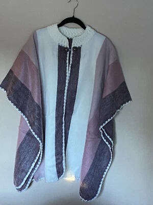 BABY ALPACA WOOL PONCHO CAPE WRAP SHAWL MULTICOLOR STRIPE HANDMADE IN ECUADOR - Image 1 of 4