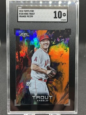 2018 Topps Fire Mike Trout #100 Orange Parallel 099/299 SGC 10 GEM MINT - Image 1 of 2