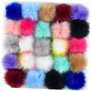 24 Pieces Faux Fox Fur Pom Pom Balls DIY Fur Fluffy Pom Pom with Multicolor - Picture 1 of 8