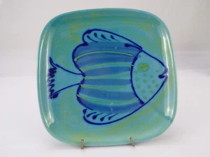 Vintage Sara Italy Hand Painted Pottery Plate Turquoise 7.5" Rounded Square I23 - Picture 1 of 7