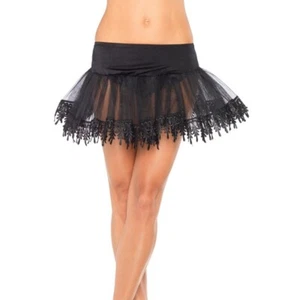 Sexy Leg Avenue ADULT BLACK PETTICOAT CRINOLINE SKIRT WITH LACE TRIM - Picture 1 of 1