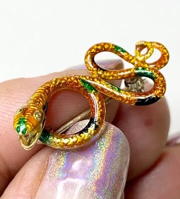 Broche serpiente oro 18k LUX, prendedor serpiente esmalte, Italia estampada, renacimiento egipcio Foto 1 de 4