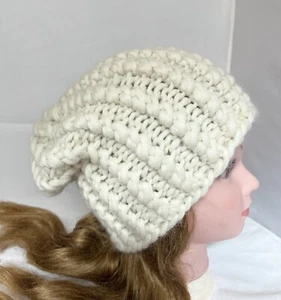 Sombrero de mujer gorro suave tejido a mano sombrero de lana color marfil boina cálida - Imagen 1 de 7