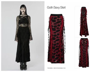 Punk Rave Black Gothic Decadent Lace Sexy High Slit Tiered Ruffle Fishtail Skirt - Picture 1 of 27