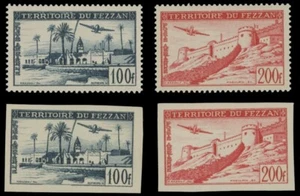 1951, FEZZAN-FRENCH OCCUPATION, AIRPLANES OVER OASIS, PERF/IMPERF, NH, SC#2NC3-4 - Picture 1 of 2