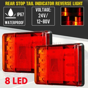 2X 8 LED Rear Stop Indicator Tail Lights Trailer Truck Lorry Caravan Van 12V US - Picture 1 of 10