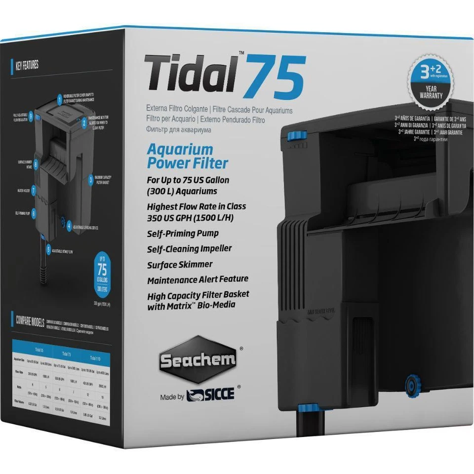 SEACHEM TIDAL 75 HOB POWER FILTER for AQUARIUMS by SICCE  ( UP TO 75 GALLON ) - Image 1 of 4