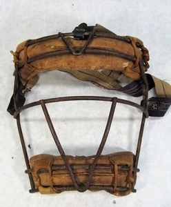 VINTAGE ANTIQUE BASEBALL CATCHERS FACE MASK METAL AND LEATHER - Picture 1 of 2