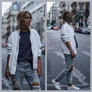 Zara basic Bomberjacke Jacke XS 34 weiß silber Bikerjacke - Bild 1 von 8