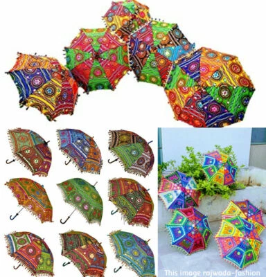 Lote de 10 peças guarda-sol decorativo indiano bordado à mão guarda-sol vintage - Imagem 1 de 4