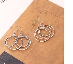 Women's Simple Gold Silver Girl Double Hoop Circle Earrings Jewellery Gift UK
