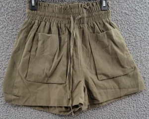 Avec Les Filles Elastic Waistband Shorts Women's S Forest Linen Blend Pocket Tie - Picture 1 of 15
