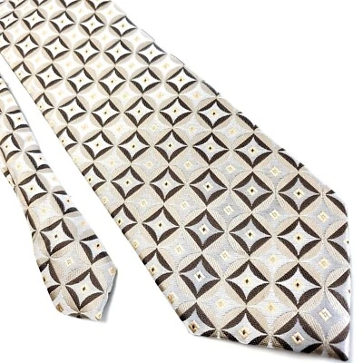 Corbata tejida geométrica Valerio Garati beige marrón seda Foto 1 de 4