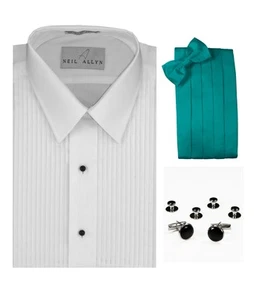 Tuxedo Shirt, Teal Cummerbund, Bow-Tie, Cuff Links & Studs #937 - Picture 1 of 1