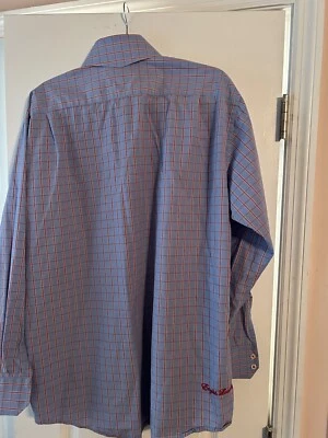 Camisa de lavandería inglesa para hombre 17,5/35 etiqueta Christopher Wicks azul/rojo puño abatible Foto 1 de 4