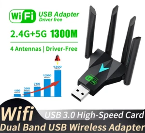 Adaptateur WIFI WLAN Clé USB 3.0 1300Mbps Double Bande Dongle 4 Antenne pour PC - Photo 1/13