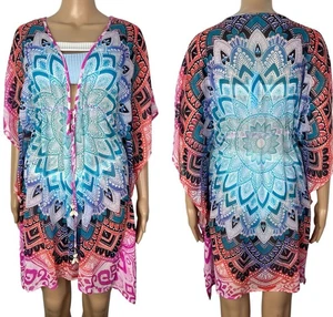 Neu Bleu Rod Beattie transparenter mehrfarbig bedruckter Badeanzug Überwurf Größe Small - Bild 1 von 12