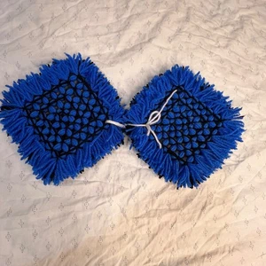 Handgefertigte Gewebte Garn Topf Halter Schwarz & Blau Quadratisch 2er Set 7"x7" Küche De - Bild 1 von 10